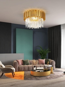 Candelabru modern cu cristale – 30 cm, culoare auriu, patrat