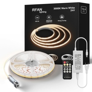 Kit Bandă LED COB cu Telecomandă – 5 m, Lumină Caldă 3000 K, 14 W/m, 24 V, Transformator 72 W 💡 - Img 1