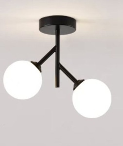 Lustra cu Sticlă 350-2 BK – Design Modern, cu 2 Socluri E27