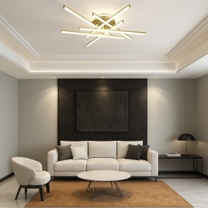 Lustră LED cu 7 surse de iluminare (6+1), 98W, cu telecomandă – Design elegant auriu - Img 2