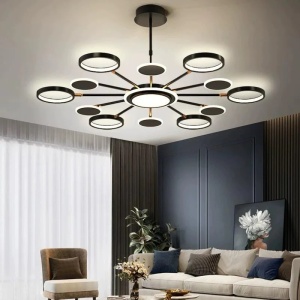Lustra LED Cu Telecomanda, 3 Tipuri De Lumina, Intensitate Reglabila, 143W, Negru - Img 2