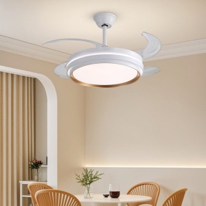 Lustră LED cu Ventilator Retractabil, 3 Tonuri de Lumină, Motor Cupru, Temporizare și Telecomandă, Alb - Img 1