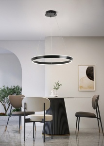 Lustra LED Suspendata Cu Telecomanda, 3 Tipuri De Lumina, Inaltime Reglabila, 160W, Negru - Img 1