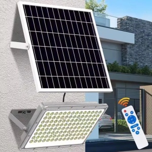 Proiector LED cu Panou Solar și Telecomandă, Rezistent la Apă IP65, 100W, Gri - Img 5