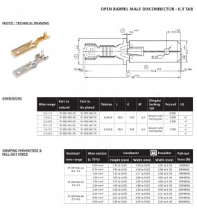 Papuc auto neizolat tata, latime 6,3mm, pentru fir de 1,5mm2 - 100buc/set - Img 4