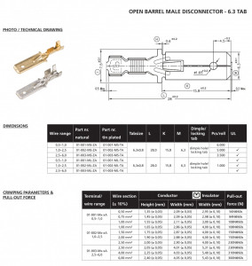 Papuc auto neizolat tata, latime 6,3mm, pentru fir de 2,5mm2 - 100buc/set - Img 5