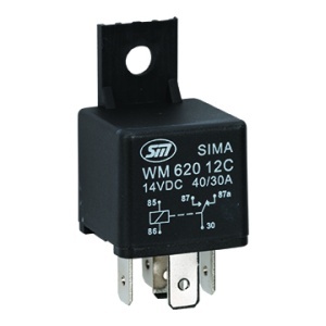 Releu auto 12V 40/30A, 5 pini, contact comutator, cu suport de montaj