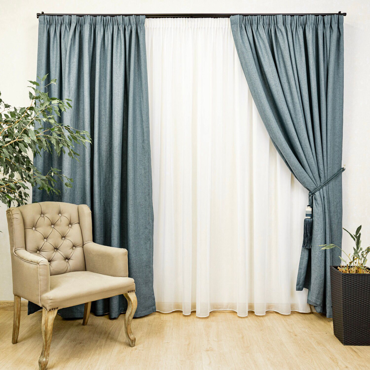 Draperie opaca, Hiko Lux Blackout Bluevert, cu rejansa, 1 bucata