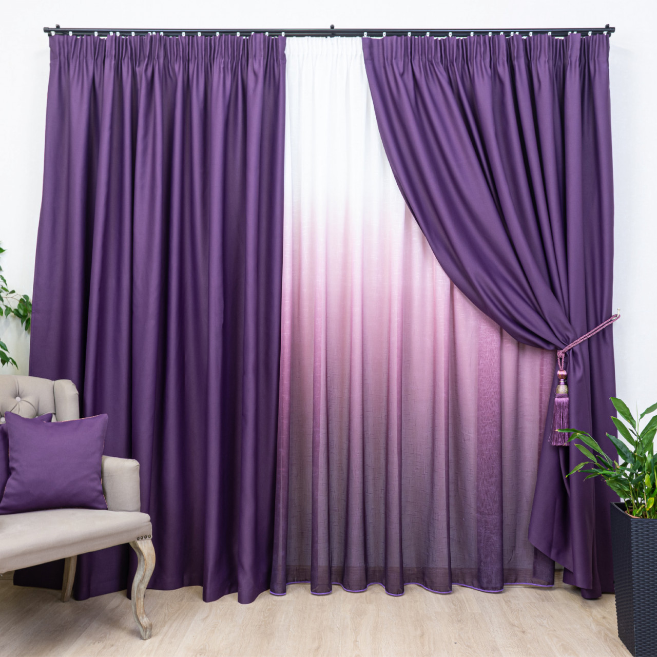Set 2 draperii opace, Hiko Blackout mov, cu rejansa - 3 | YEO