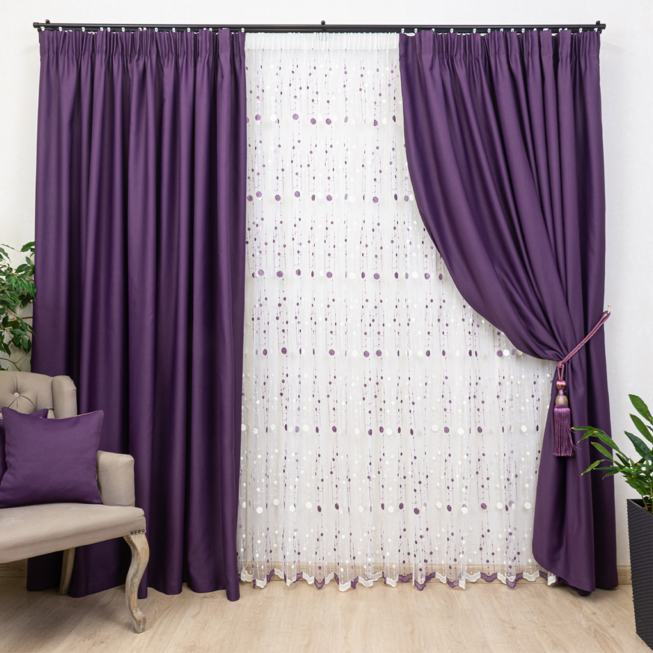 Set 2 draperii opace, Hiko Blackout mov, cu rejansa - 2 | YEO