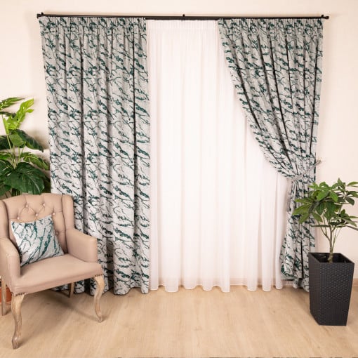 Set 2 draperii Hiko Chenille verde, cu rejansa