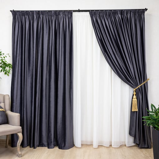 Set 2 draperii Hiko Comfy catifea gri antracit, cu rejansa