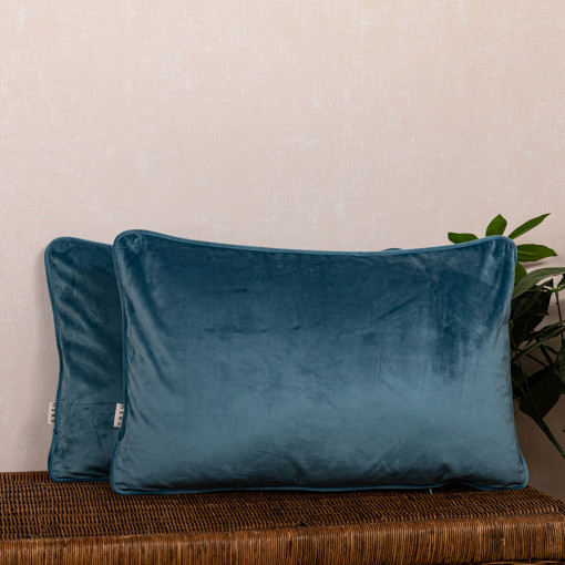 Set 2 perne decorative 2x40x60cm cu fata detasabila, Hiko COMFY catifea ocean blue