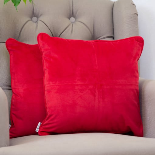Set 2 perne decorative cu fata detasabila, Hiko COMFY catifea rosie