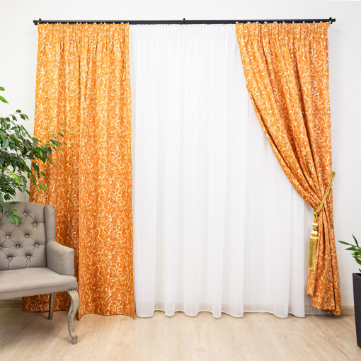 Set 3 piese draperii Nostalgie Garden bumbac orange si o perdea Ana alb, cu rejansa - Img 1