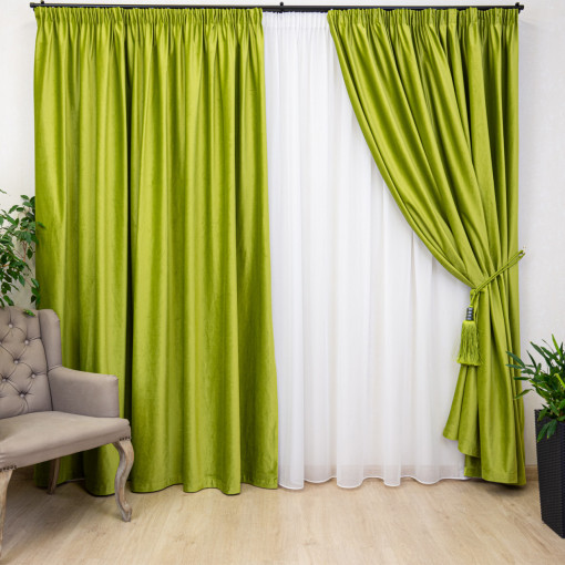 Draperie Hiko COMFY catifea verde fistic, cu rejansa, 1 bucata - Img 1