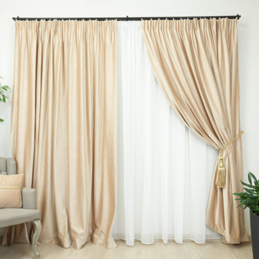 Set 2 draperii Hiko COMFY catifea crem, cu rejansa