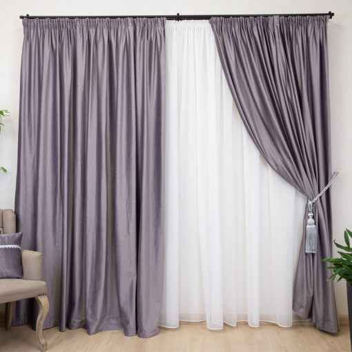 Set 2 draperii Hiko COMFY catifea gri movuliu, cu rejansa