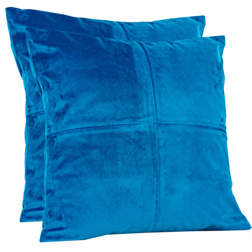 Set 2 perne decorative cu vipusca si fata detasabila, HIKO Comfy catifea albastru turcoaz