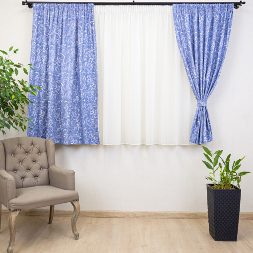 Set 5 piese draperii bumbac, scurte Hiko Nostalgie Garden Byzantine cu doua bentite si o perdea Ana Soft, cu rejansa