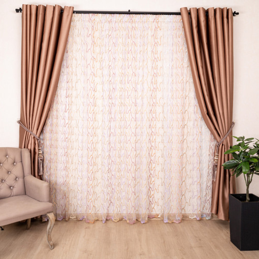 Draperie opaca, Hiko Blackout bronz/taupe usor lucios, cu prindere inele plastic, 1 bucata