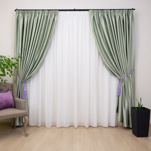 Set 2 draperii Hiko Blackout verde ou de rata lucios, cu rejansa