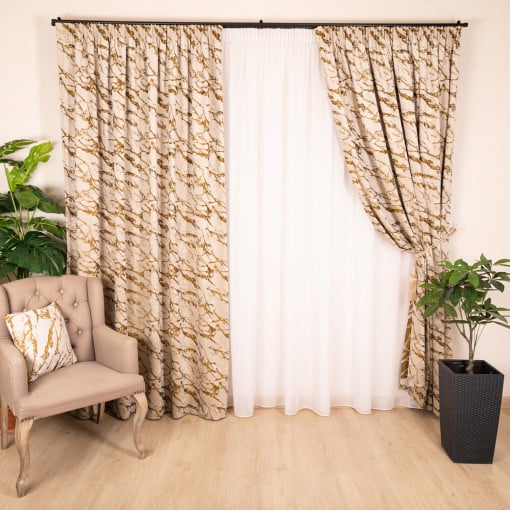 Set 2 draperii Hiko Chenille mustar, cu rejansa