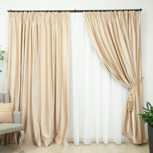 Draperie Hiko COMFY catifea crem, cu rejansa, 1 bucata - Img 1