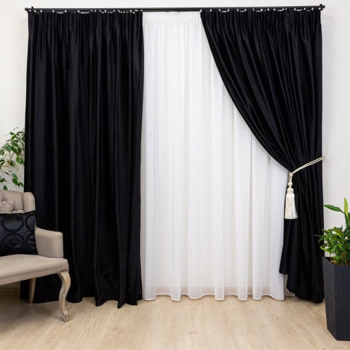 Set 2 draperii Hiko COMFY, catifea neagra, cu rejansa