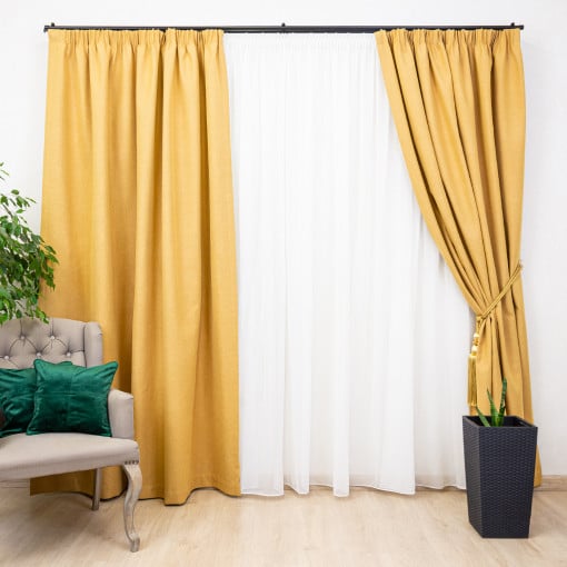 Set 2 draperii opace, Hiko Deluxe Blackout 100% galben mustar, cu rejansa - Img 1