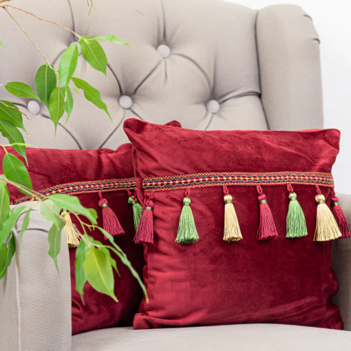 Set doua perne decorative cu fata detasabila, Hiko Comfy catifea bordeaux 2x40x40cm