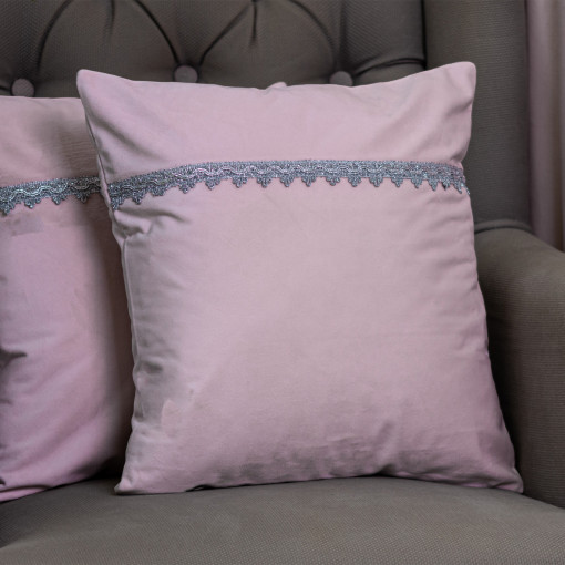 Set doua perne decorative cu fata detasabila Hiko COMFY Fantasy catifea baby roz 2x40x40cm