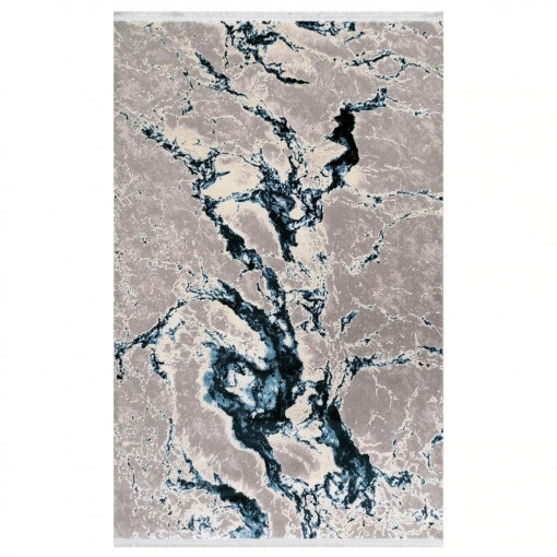 Covor Grey Ocean blue, cu margine franjuri