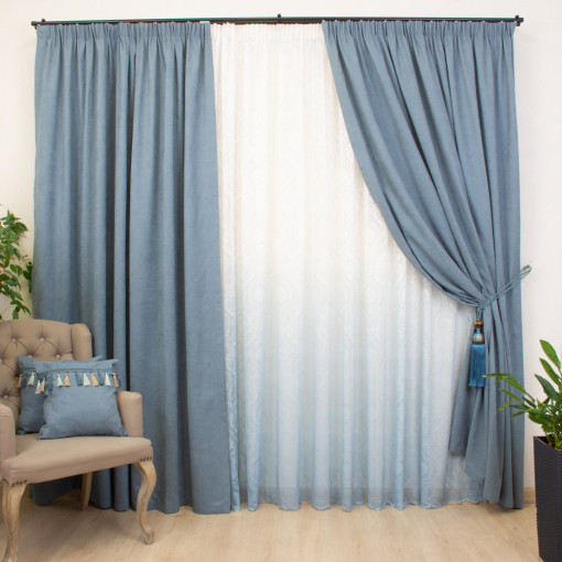 Set 2 draperii Hiko BASE albastru deschis, cu rejansa