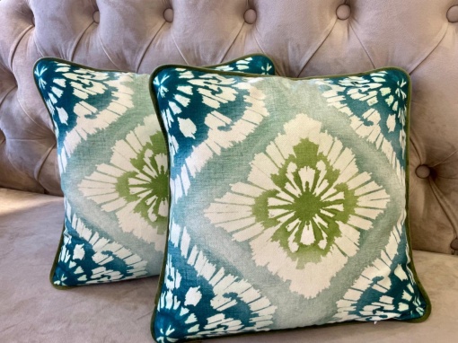 Set 2 perne decorative din bumbac fin, cu fata detasabila, Hiko Retro verde 2x40x40cm