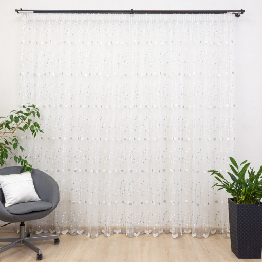 Perdea nesifonabila ivoire brodata Hiko Dots Silver 150x214cm, cu rejansa