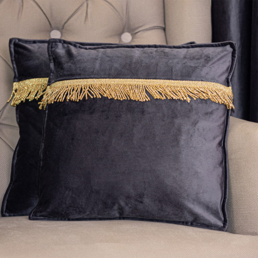 Set 2 perne decorative cu fata detasabila, Hiko COMFY catifea antracit