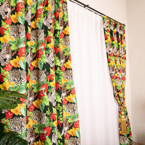 Set 3 piese Hiko Fantasy, 2 draperii Indian Jungle si o perdea Ana voal, cu rejansa