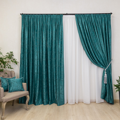 Set 2 draperii Hiko Imperial Garden verde petrol, cu rejansa