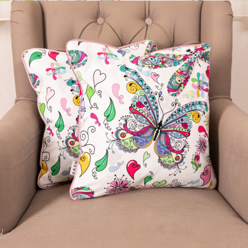 Set 2 perne decorative cu fata detasabila, Hiko Fantasy Fluturi