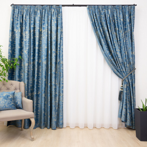Set 2 draperii catifea imprimata, Hiko Comfy Cloud Blue, cu rejansa - Img 1