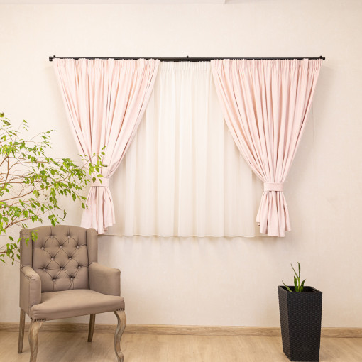 Set 2 draperii scurte cu doua benzi de prindere, Hiko COMFY catifea baby roz, cu rejansa