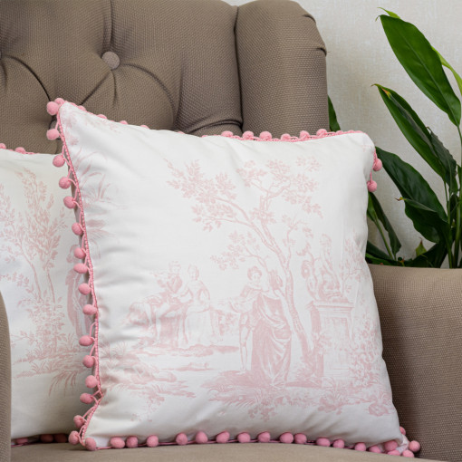 Set doua perne decorative cu fata detasabila, COMFY Victorian Fantasy cu pom pom roz 2x40x40cm
