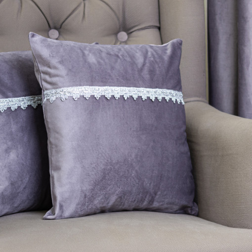 Set doua perne decorative cu fata detasabila, Hiko COMFY Fantasy catifea gri movuliu