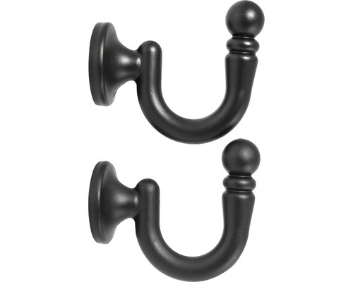 Set 2 carlige Hiko Basic, prindere in perete canafi/ciucuri pentru draperii, NEGRU