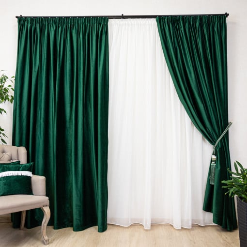 Set 2 draperii Hiko COMFY catifea verde smarald, cu rejansa