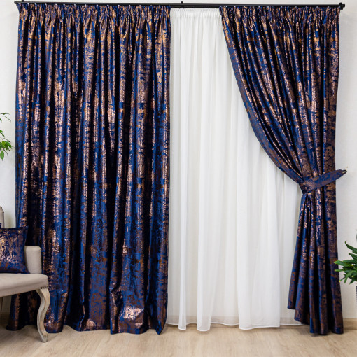 Set 2 draperii Hiko COMFY IMPERIAL catifea imprimata, albastru royal, cu rejansa