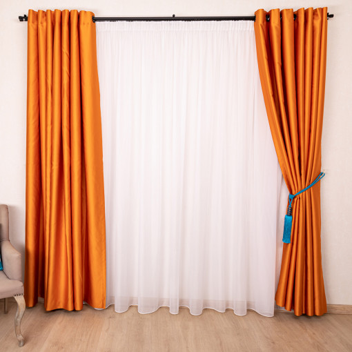 Set 2 draperii opace, Hiko Blackout orange usor lucios, cu prindere inele plastic