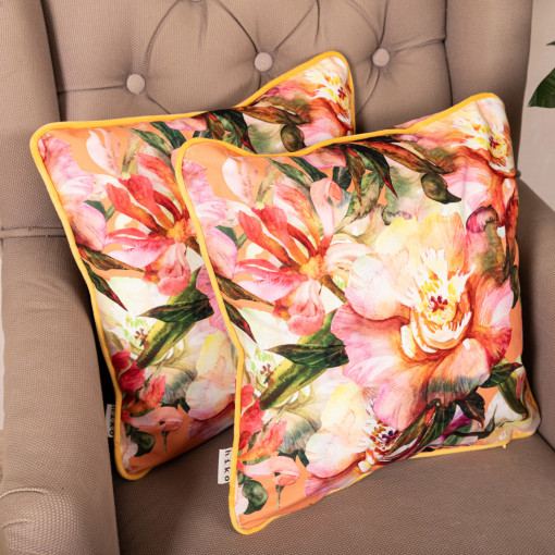 Set 2 perne decorative cu fata detasabila, Hiko Fantasy orange Blumen