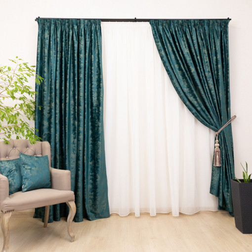 Draperie catifea imprimata, Hiko Comfy Cloud verde, cu rejansa, 1 bucata - Img 1